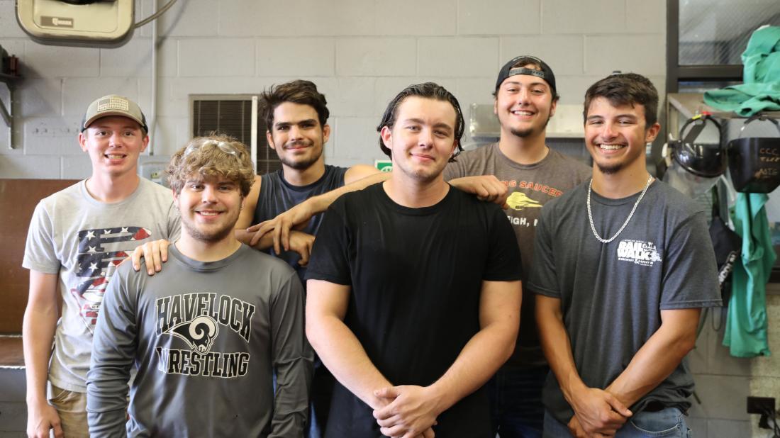 Craven CC’s Career & College Promise program allows high school students to dually earn high school and college credit. Several students in the welding program decided to work toward earning a certificate this summer: (L-R) Ryan Dorsey, David Cringan, James Duffy, Christian Reed, Nick Crotty and Michael Cruz.